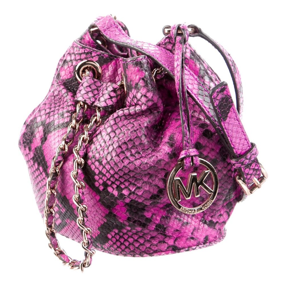 NWOT Michael Kors Mini Frankie Drws Crossbody Bag Embossed Leather Raspberry - Picture 4 of 7